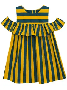 A.T.U.N. Mustard Yellow & Navy Blue Striped A-Line Dress