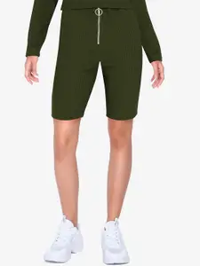 ZALORA BASICS Women Green Slim Fit High-Rise Sports Shorts