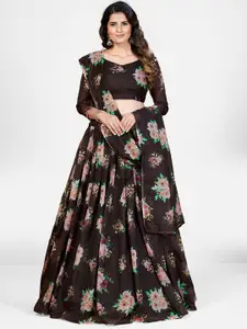 SHOPGARB Brown & Pink Printed Semi-Stitched Lehenga & Unstitched Blouse With Dupatta