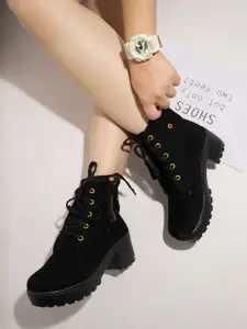Shoetopia Girls Black Block Heeled Boots