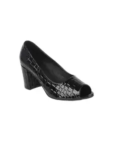 SHUZ TOUCH Black Printed Block Peep Toes with Laser Cuts