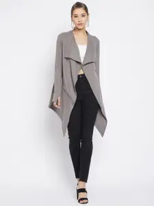 Hypernation Women Grey Cotton Knitted Longline Shrug