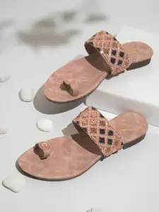 Inc 5 Women Peach-Coloured Embellished Ethnic Sandals