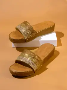 Inc 5 Women Tan Brown Embellished Flatform Sandals