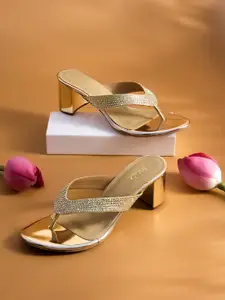 Inc 5 Women Gold-Toned Embellished Party Block Sandals