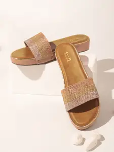 Inc 5 Women Peach-Coloured Embellished Flatform Sandals