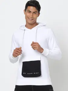 Bewakoof Men White & Black Colourblocked Hooded Sweatshirt