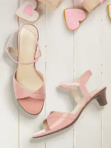 Carlton London Peach-Coloured Glossy Finish Block Heels