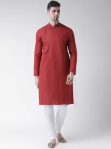 TABARD Men Red Cotton Plain Kurta with Pyjamas