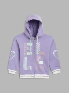 ELLE Girls Purple Printed Hooded Sweatshirt