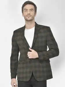 Canary London Men Brown & Black Checked Slim-Fit Single-Breasted Casual Blazer
