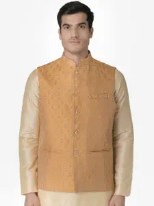 TABARD Men Yellow & Gold-Coloured Woven Design Nehru Jacket