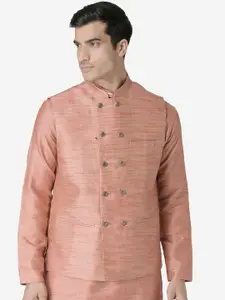 Tabard Men Red Woven Design Nehru Jacket