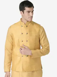 TABARD Men Yellow Solid Double Breasted Woven Nehru Jacket