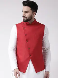 TABARD Men Red Solid Pure Cotton Woven Nehru Jacket