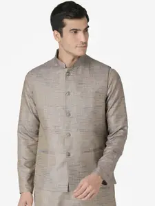 Tabard Men Grey Nehru Woven Design  Jacket