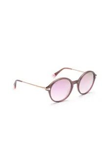 Image Women Pink Lens & Brown Round Sunglasses