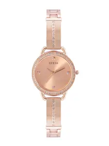 GUESS Women Rose Gold-Toned Embellished Dial & Rose Gold Toned Analogue Watch-GW0022L3