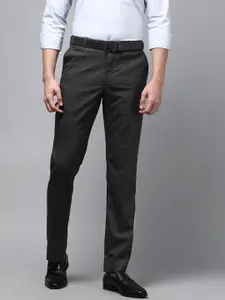 Park Avenue Men Dark Grey Self Design Smart Fit Formal Trousers