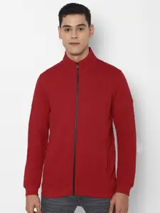 Allen Solly Men Red Solid Pure Cotton Front-Open Sweatshirt