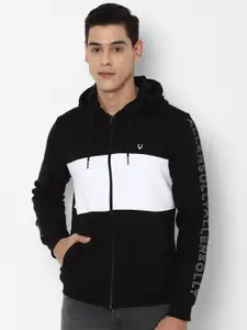 Allen Solly Men Black & White Colourblocked Pure Cotton Hooded Sweatshirt