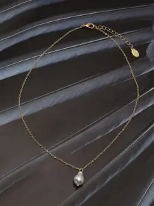 Accessorize London Women Gold-Toned Single Pearl Pendant Necklace