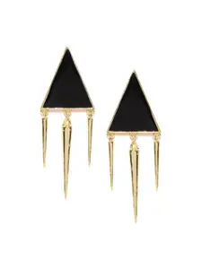 Crunchy Fashion Gold-Plated & Black Triangular Shaped Drop Earrings