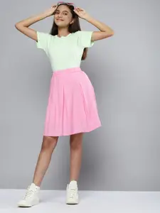YK Girls Green & Pink T-shirt with Skirt