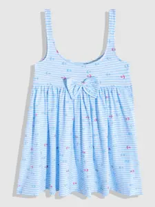 YK Girls Striped & Nautical Printed Bow Detail Pure Cotton Empire Dress