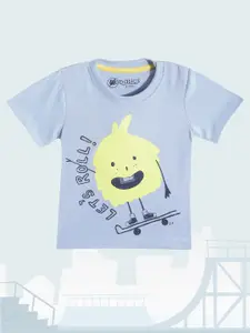YK Infant Boys Blue & Lime Green Graphic Print Cotton T-shirt