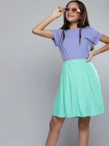 YK Girls Purple & Green T-shirt with Skirt