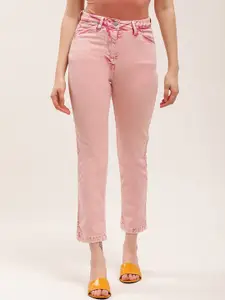 ELLE Women Pink-Coloured Cotton Mid-Rise Skinny Jeans