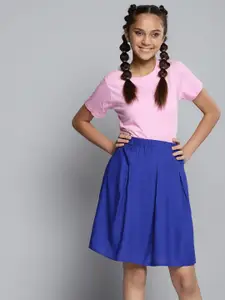 YK Girls Pink & Blue T-shirt with Skirt