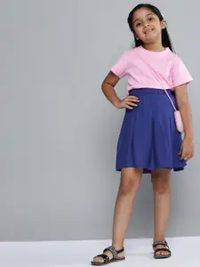 YK Girls Pink & Blue T-shirt with Skirt