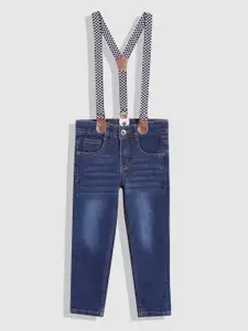 YK Boys Light Fade Stretchable Jeans With Suspenders
