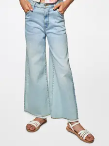 AND Girls Blue Wide Leg Heavy Fade Stretchable Jeans