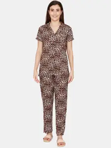 Coucou by Zivame Women Beige & Black Printed Night suit
