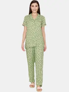 Coucou by Zivame Women Green & Pink Printed Night suit