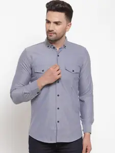 WESTCLO Men Grey Slim Fit Cotton Casual Shirt