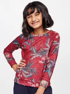 Global Desi Red & Blue Floral Top