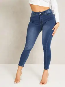 I Saw It First Women Blue Light Fade Mid Wash High Rise Skinny Fit Stretchable Jeans