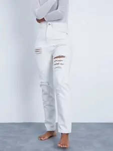 I Saw It First Women White Highly Distressed Jeans