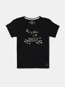 Jockey Girls Black Typography Printed Cotton T-shirt