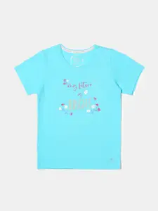 Jockey Girls Blue Typography Printed Cotton T-shirt