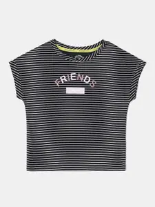 Jockey Girls Black Striped Printed Cotton T-shirt