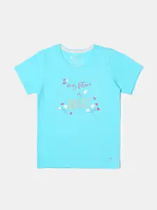 Jockey Girls Blue Typography Printed Cotton T-shirt