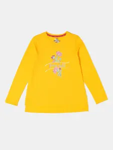 Jockey Girls Yellow Graphic Printed Cotton T-shirt