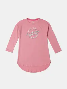 Jockey Girls Pink Typography Printed Cotton T-shirt