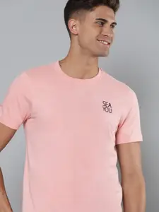 Mast & Harbour Men Pink Pure Cotton Solid T-shirt