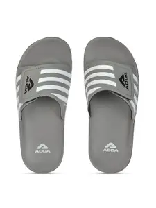 Adda Men Grey & White Striped Rubber Sliders